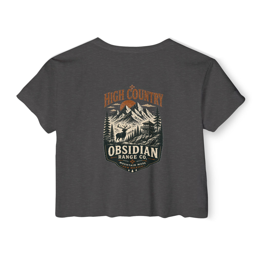 High Country Women’s Cropped Tee — Obsidian Range Co.' Mountain Graphic
