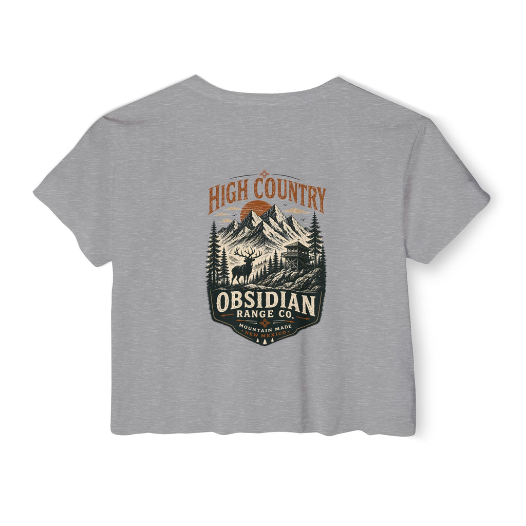High Country Women’s Cropped Tee — Obsidian Range Co.' Mountain Graphic