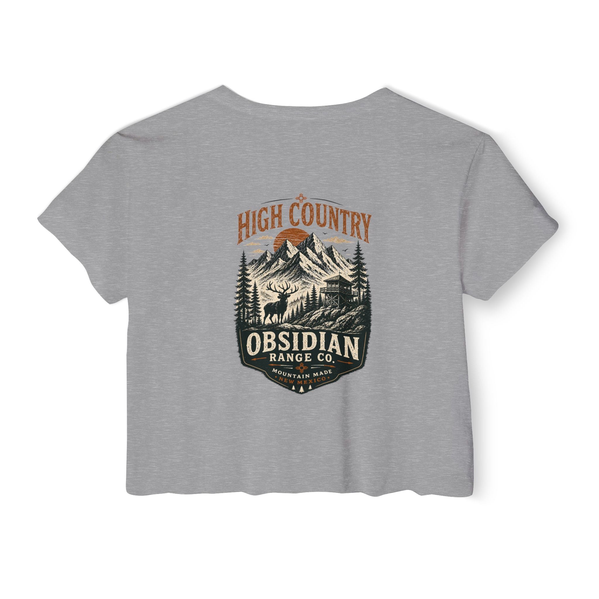 High Country Women’s Cropped Tee — Obsidian Range Co.' Mountain Graphic