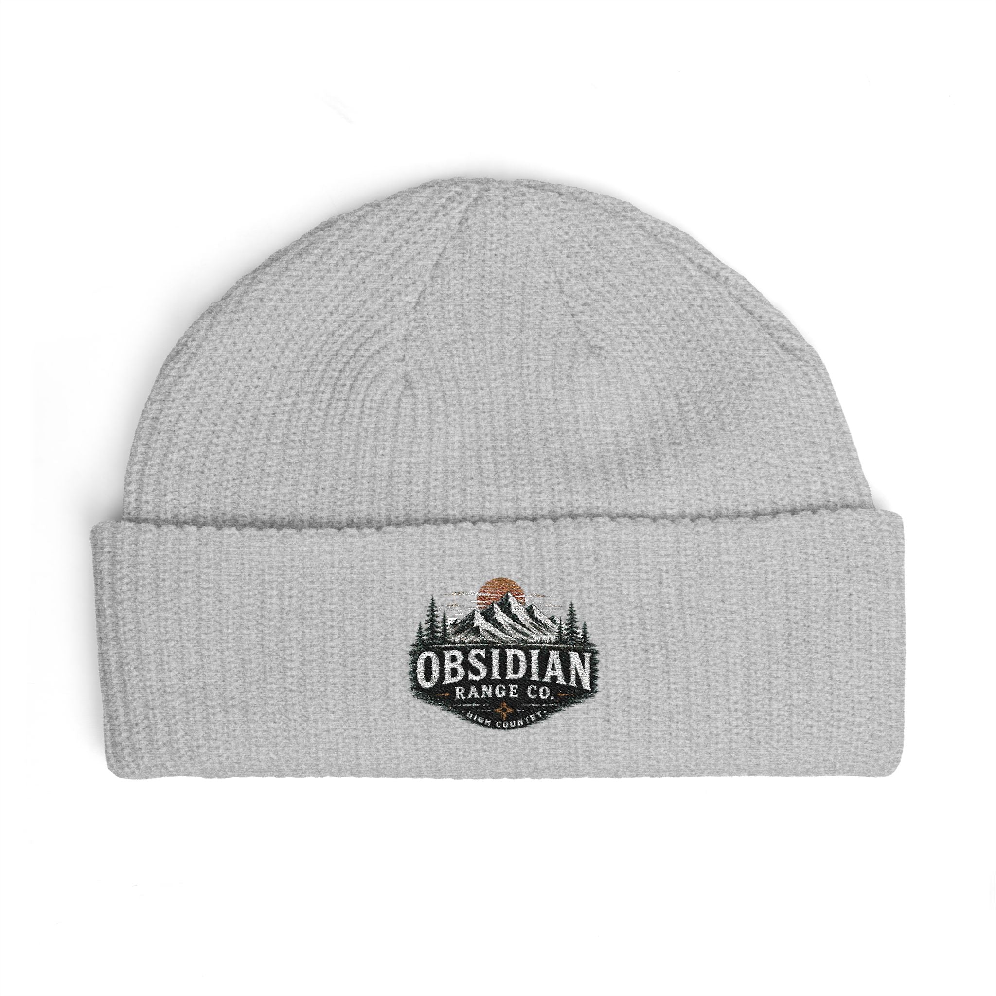 Obsidian Ridge Co. Embroidered Cuff Beanie – Mountain Forest Logo Knit Hat