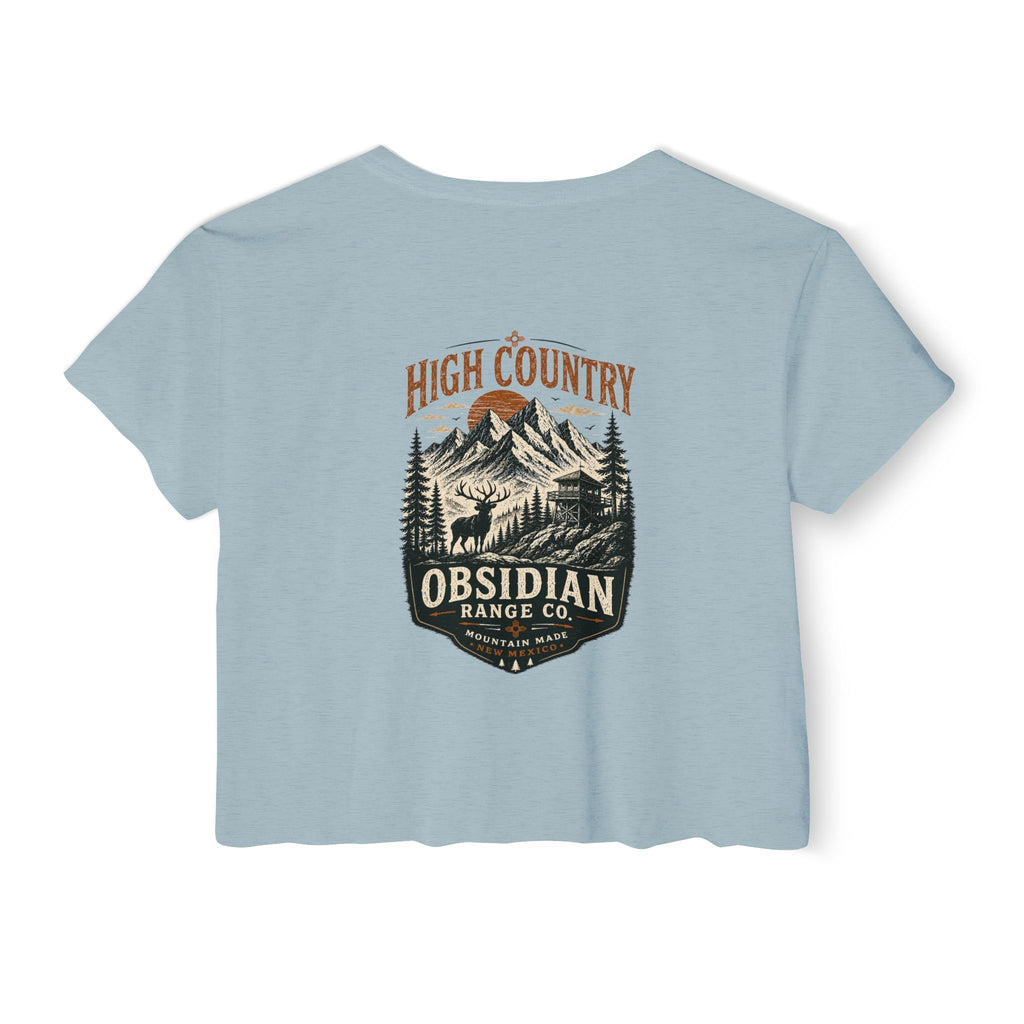 High Country Women’s Cropped Tee — Obsidian Range Co.' Mountain Graphic