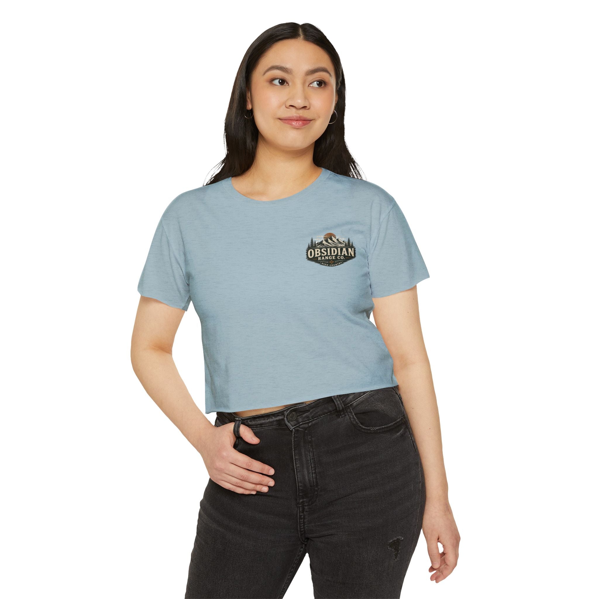High Country Women’s Cropped Tee — Obsidian Range Co.' Mountain Graphic