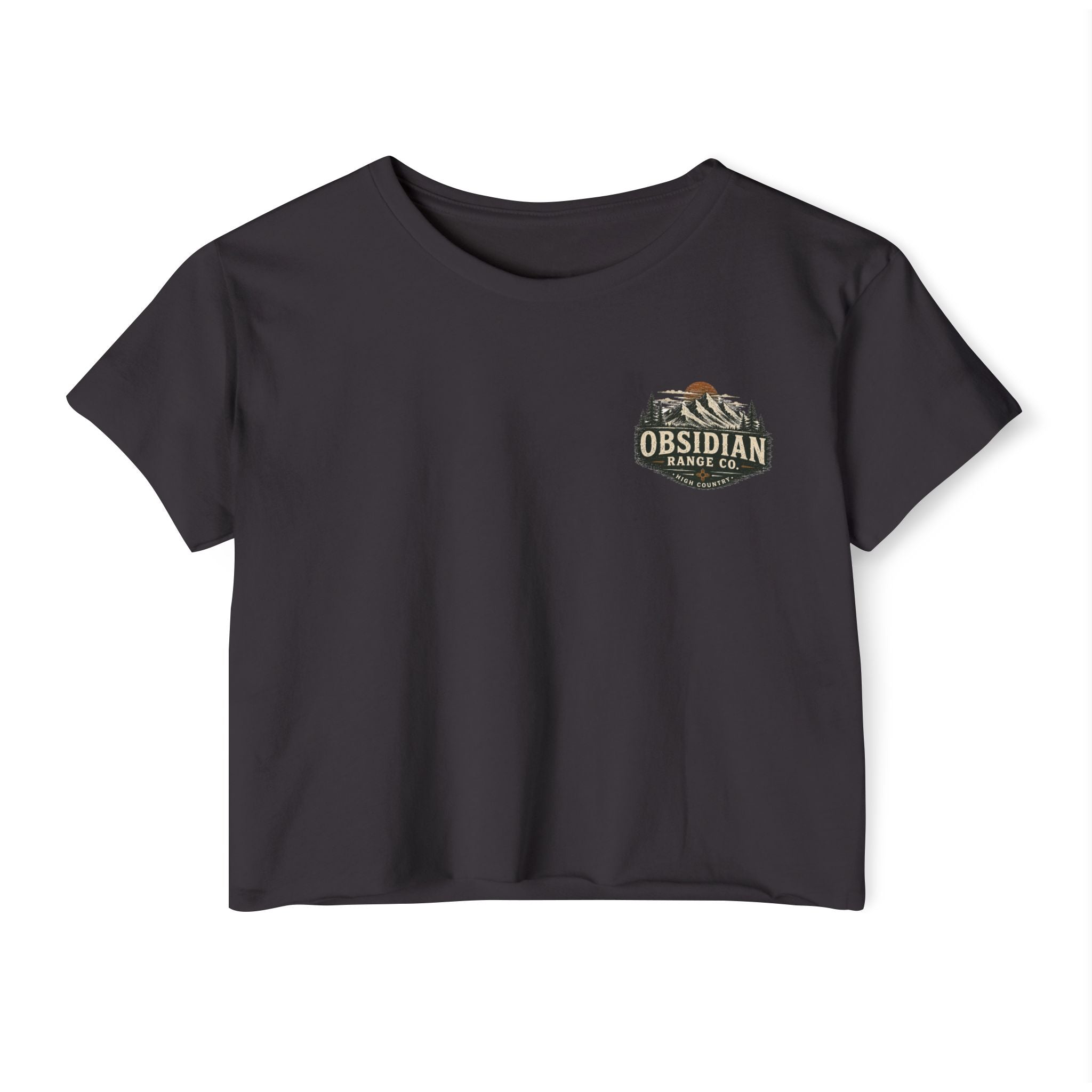 High Country Women’s Cropped Tee — Obsidian Range Co.' Mountain Graphic