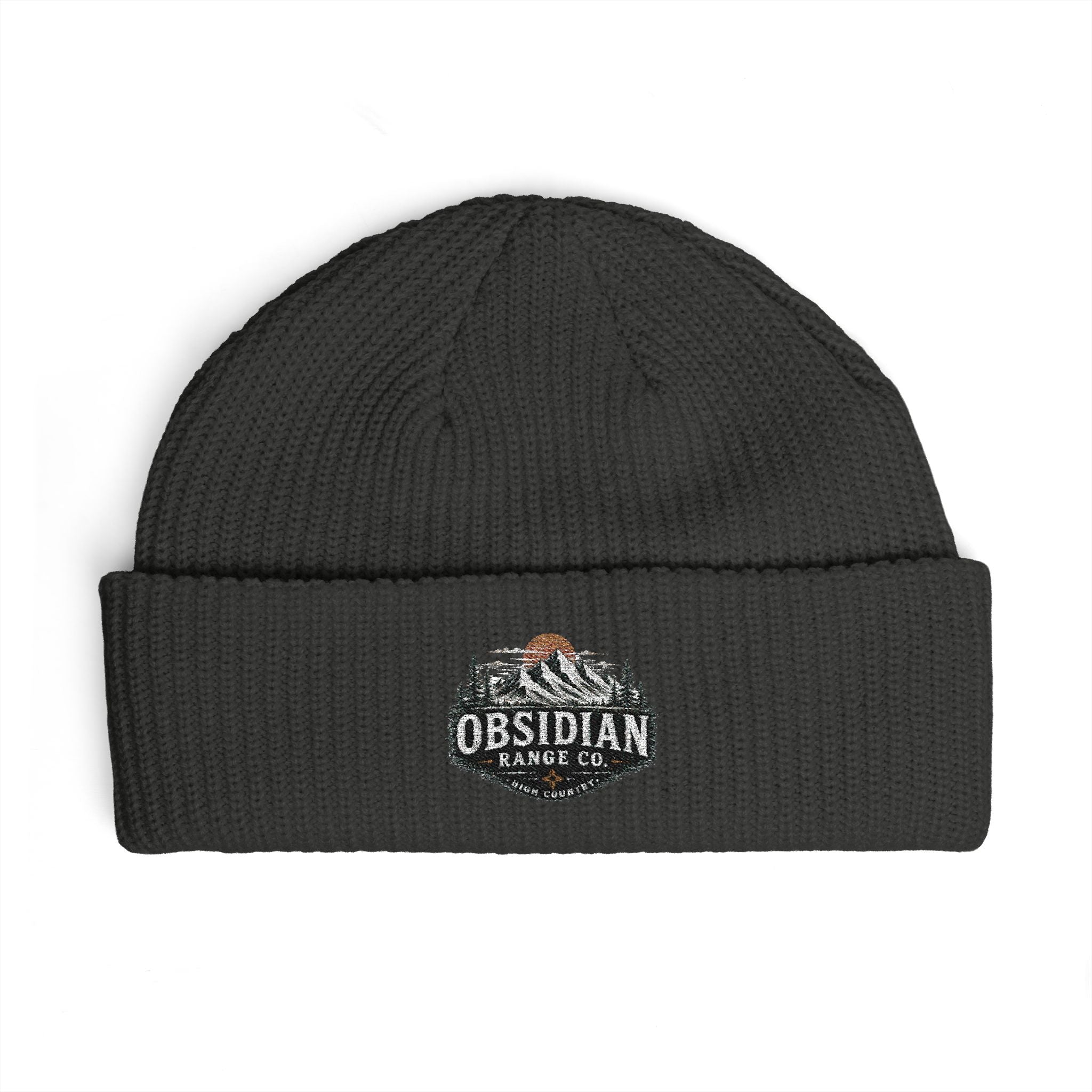 Obsidian Ridge Co. Embroidered Cuff Beanie – Mountain Forest Logo Knit Hat