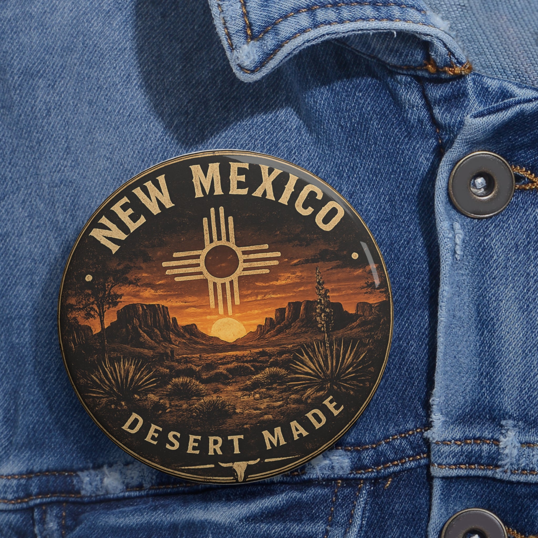 New Mexico Sunset Pin Button — Vintage Zia Sunset Souvenir