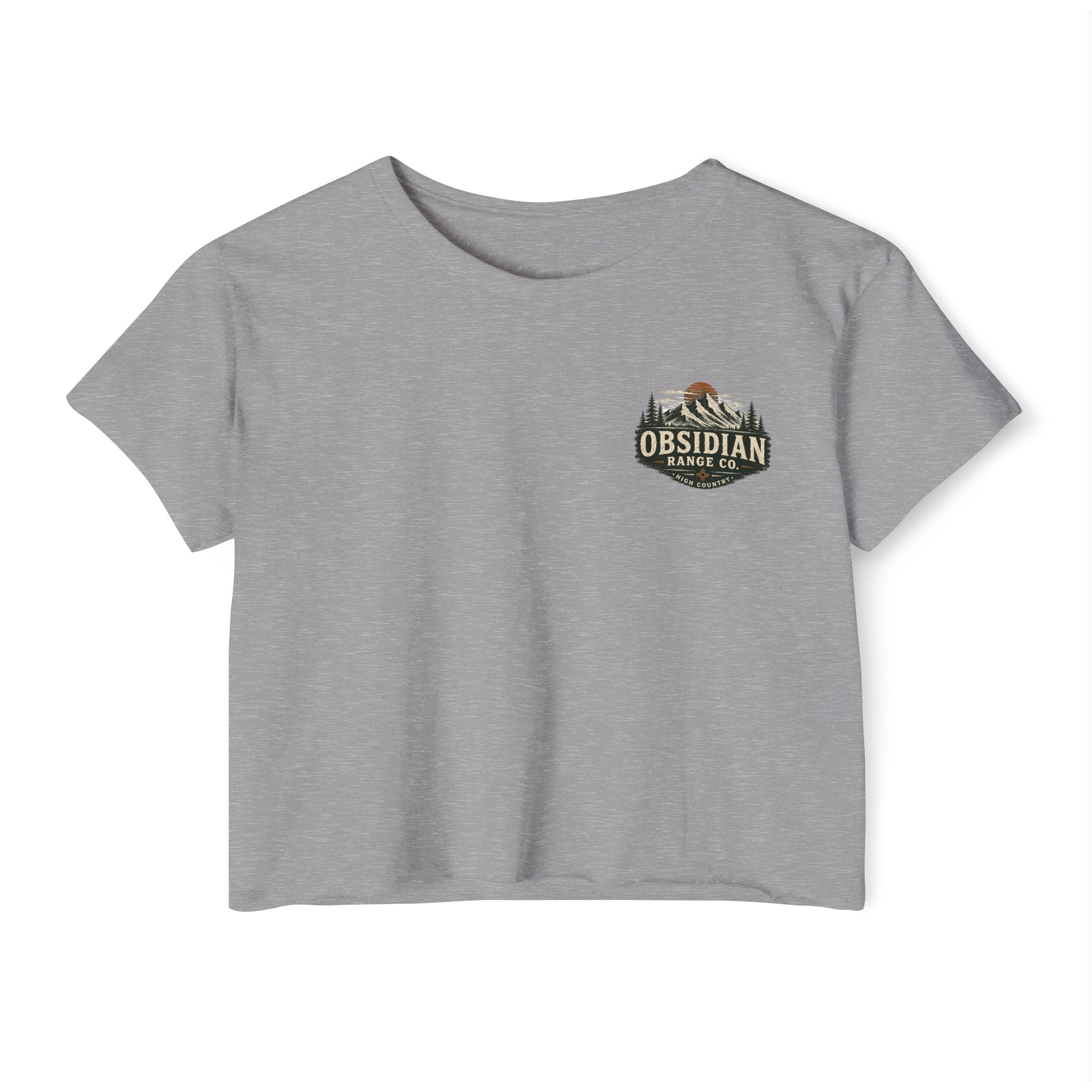 High Country Women’s Cropped Tee — Obsidian Range Co.' Mountain Graphic