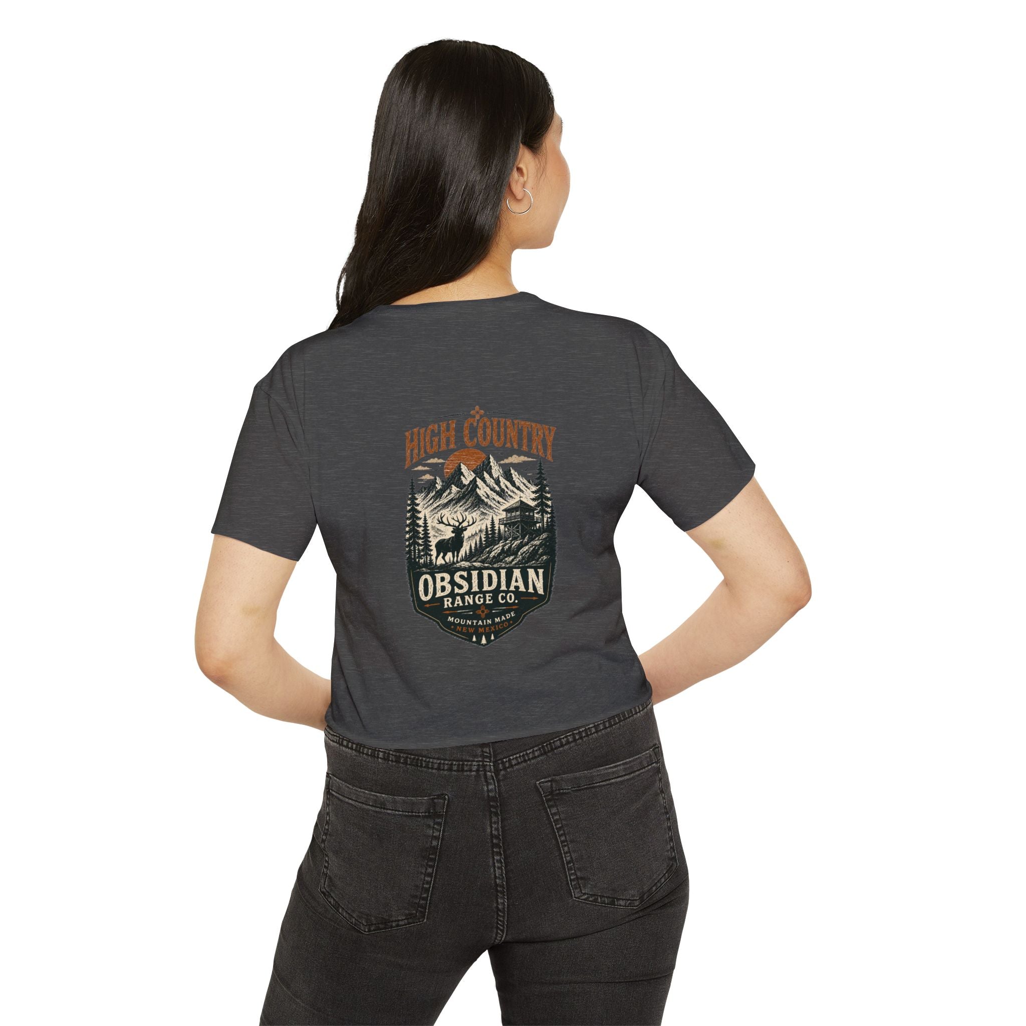 High Country Women’s Cropped Tee — Obsidian Range Co.' Mountain Graphic