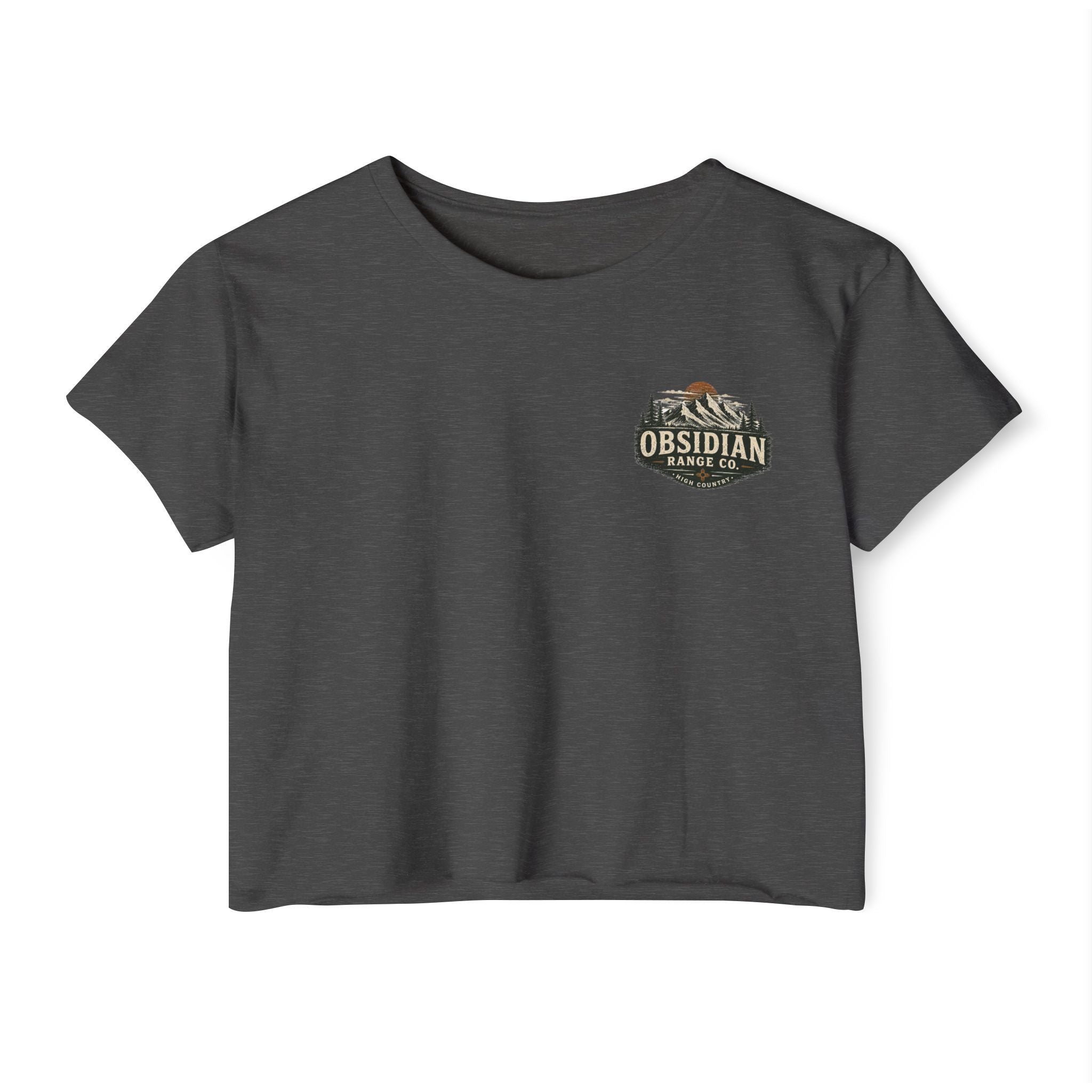 High Country Women’s Cropped Tee — Obsidian Range Co.' Mountain Graphic