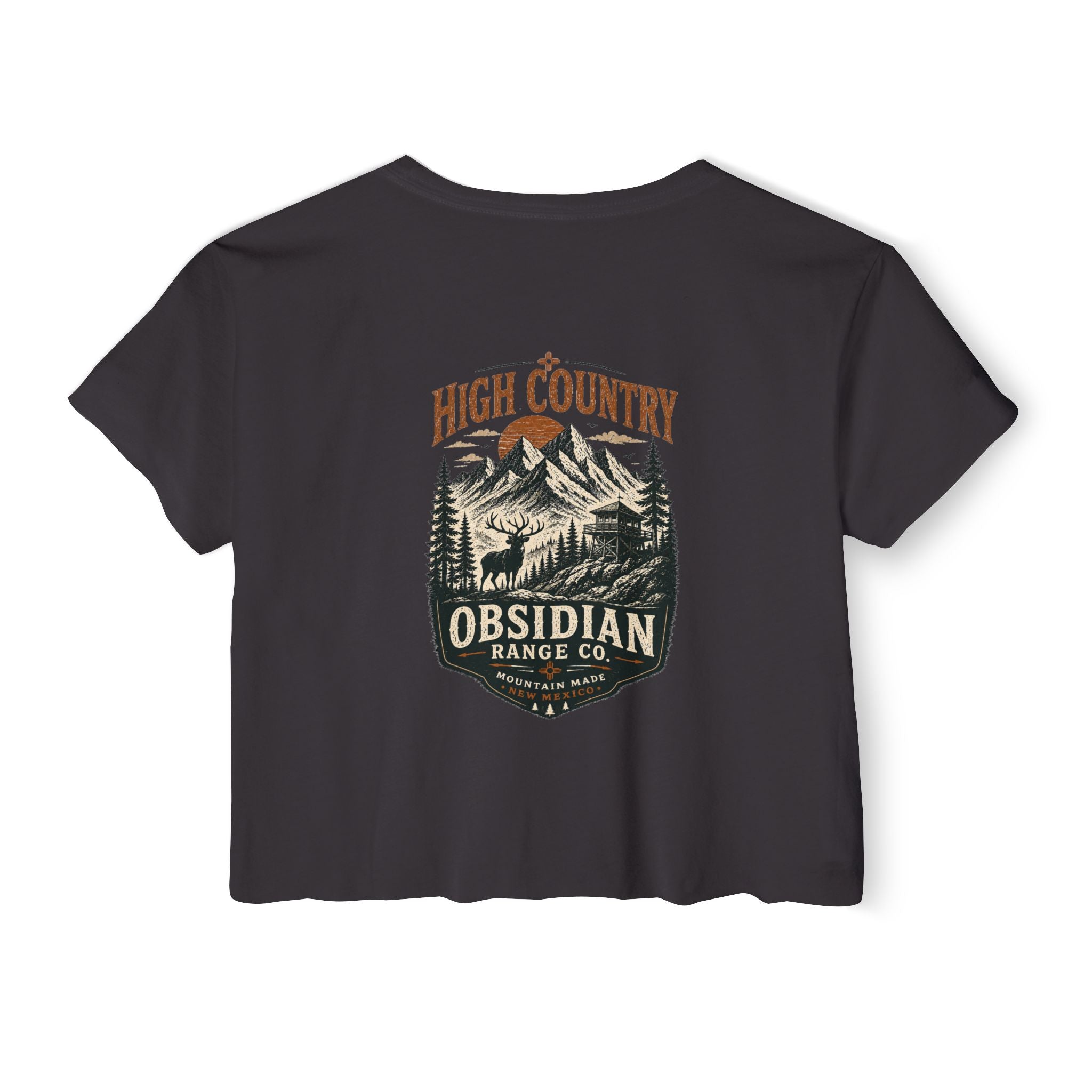 High Country Women’s Cropped Tee — Obsidian Range Co.' Mountain Graphic