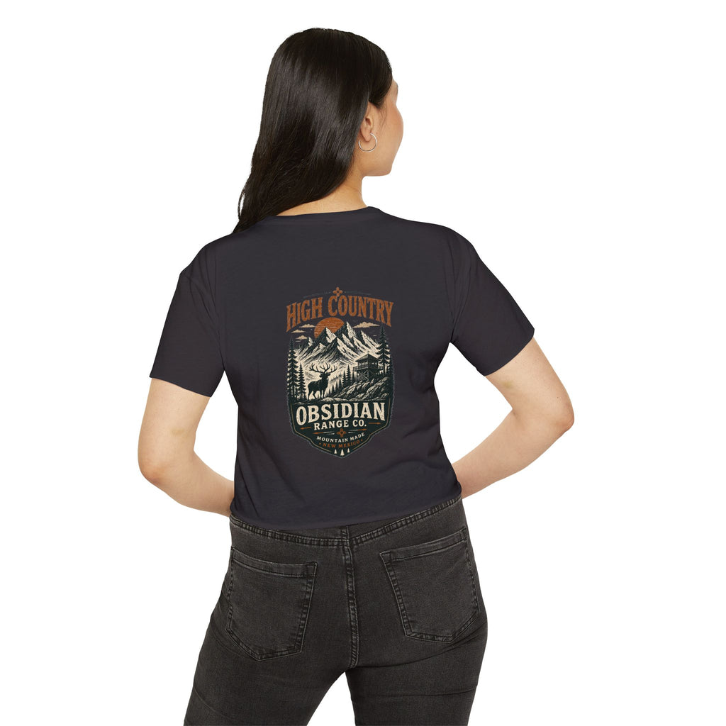 High Country Women’s Cropped Tee — Obsidian Range Co.' Mountain Graphic